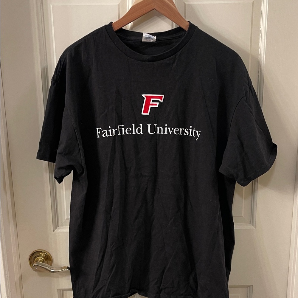 Fairfield University Black T-Shirt with Red Logo